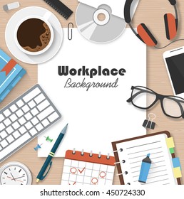 Workplace Workspace Concept Background with Office Supplies Manager Table