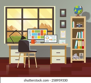 Workplace. Workspace. Stylish and modern interior.Quality design illustration, elements and concept. Flat style.#4