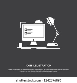 workplace, workstation, office, lamp, computer Icon. glyph vector symbol for UI and UX, website or mobile application
