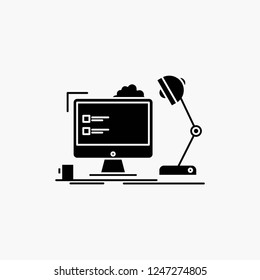 workplace, workstation, office, lamp, computer Glyph Icon. Vector isolated illustration