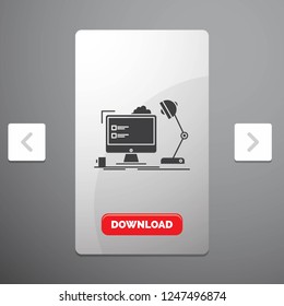 workplace, workstation, office, lamp, computer Glyph Icon in Carousal Pagination Slider Design & Red Download Button