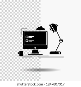 workplace, workstation, office, lamp, computer Glyph Icon on Transparent Background. Black Icon