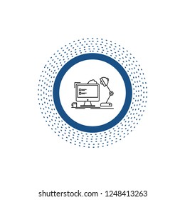 workplace, workstation, office, lamp, computer Line Icon. Vector isolated illustration