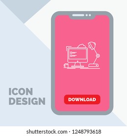 workplace, workstation, office, lamp, computer Line Icon in Mobile for Download Page
