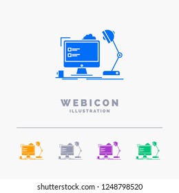 workplace, workstation, office, lamp, computer 5 Color Glyph Web Icon Template isolated on white. Vector illustration