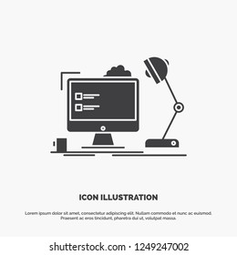 workplace, workstation, office, lamp, computer Icon. glyph vector gray symbol for UI and UX, website or mobile application
