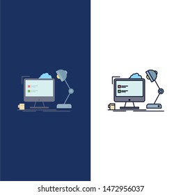 workplace, workstation, office, lamp, computer Flat Color Icon Vector