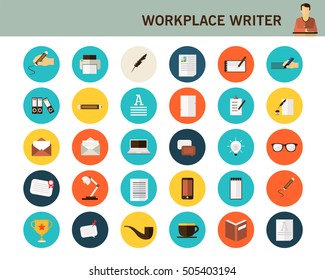 Workplace writer concept flat icons.