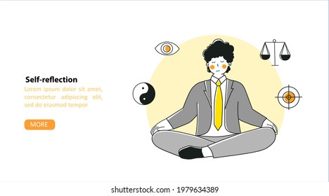 Workplace yoga, Vector illustration flat design. Self-reflection, harmony, balance at work.