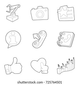 Workroom icons set. Outline set of 9 workroom vector icons for web isolated on white background