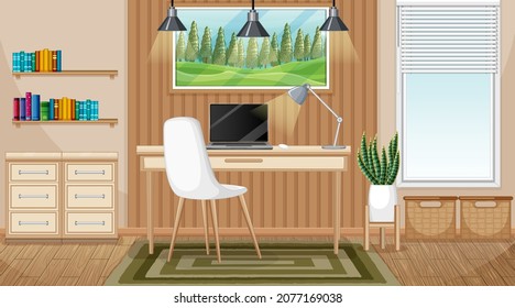 Workroom Scene With A Laptop On The Table Illustration