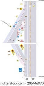 Zona de obras que incluye una intersección (carretera secundaria), señales de tráfico en el Reino Unido