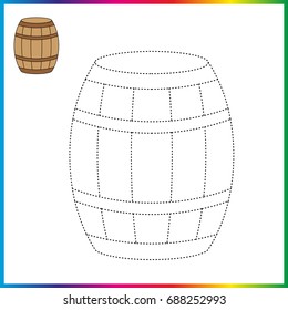 Worksheet,  barrel, connect the dots and coloring page - game for kids. Restore dashed line - trace game for children. 