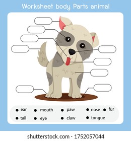 Worksheet body parts dog animal
