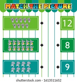Worksheet for children. Counting and connecting to each result