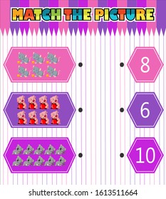 Worksheet for children. Counting and connecting to each result