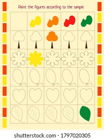 Worksheet for children. logic game. paint the figures with the specified color