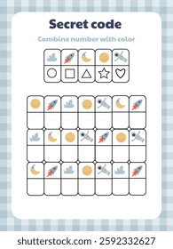 Worksheet for children on attention and concentration with space elements