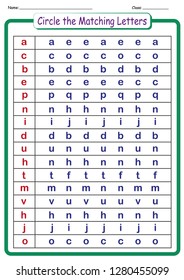 worksheet, circle the letters that match the first letter in each row, educational activities