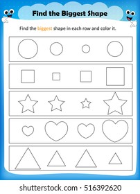 Worksheet Color Biggest Shape Worksheet Preschool Stock Vector (Royalty ...