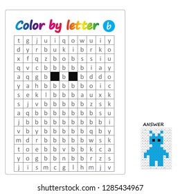 worksheet. Color by letters. Learning alphabet, letters. worksheet for preschool children, kids. ABC Coloring Book for children. Puzzle for children. 