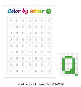 worksheet. Color by letters. Learning alphabet, letters. worksheet for preschool children, kids. ABC Coloring Book for children. Puzzle for children. Letter Q.