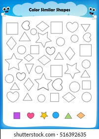 worksheet - color similar shapes worksheet for preschool kids
