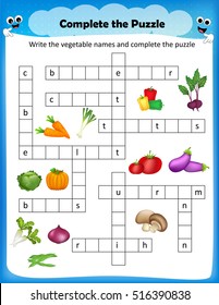 worksheet - complete the crossword puzzle vegetables worksheet for preschool kids