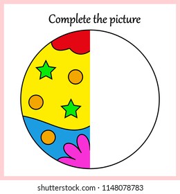 Worksheet. Complete the picture, puzzle task, game for kids. Coloring book.