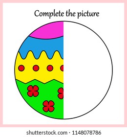 Worksheet. Complete the picture, puzzle task, game for kids. Coloring book.