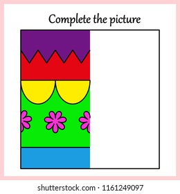 Worksheet. Complete the picture, puzzle task, game for kids. Coloring book.