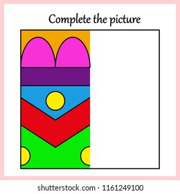 Worksheet. Complete the picture, puzzle task, game for kids. Coloring book.