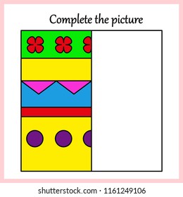 Worksheet. Complete the picture, puzzle task, game for kids. Coloring book.