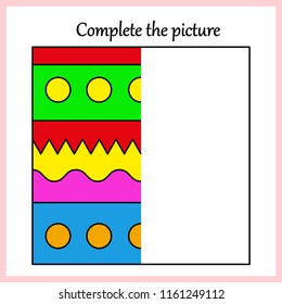 Worksheet. Complete the picture, puzzle task, game for kids. Coloring book.
