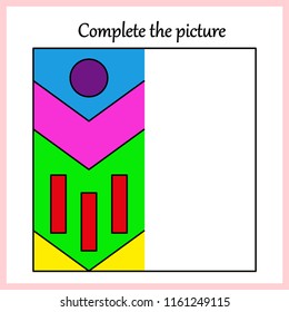 Worksheet. Complete the picture, puzzle task, game for kids. Coloring book.
