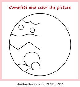 Worksheet. Complete the picture, puzzle task, game for kids. Coloring book.