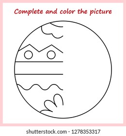 Worksheet. Complete the picture, puzzle task, game for kids. Coloring book.