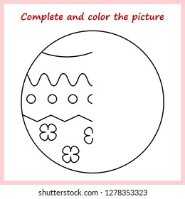 Worksheet. Complete the picture, puzzle task, game for kids. Coloring book.