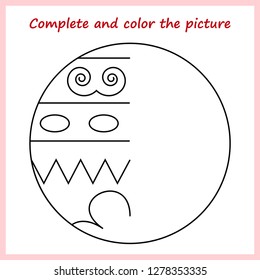 Worksheet. Complete the picture, puzzle task, game for kids. Coloring book.