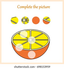 Worksheet. Complete the picture, puzzle task, game for kids. 