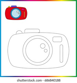 Worksheet, connect the dots and coloring page - game for kids. Restore dashed line - trace game for children. 