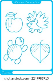 Worksheet. Continue the lines. A 4. Hedgehog, apple, leaf, turtle. 