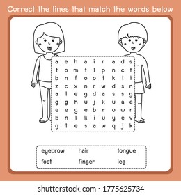 Worksheet correct the lines that match the words below