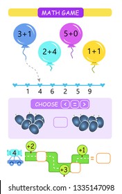 Worksheet. Counting Game. Learning mathematics, tasks for addition kindergarten and preschool children.