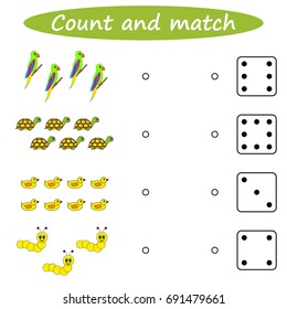 worksheet. Counting game for preschool kids. Educational and mathematical game for children. Count and match - worksheet for kids. 