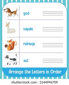 Worksheet design with animals and words illustration