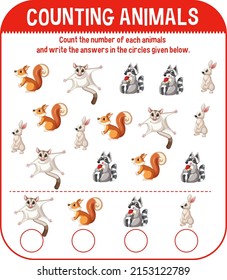 Diseño de hoja de cálculo para la ilustración de animales de recuento