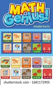 Worksheet design for math genius with double facts illustration