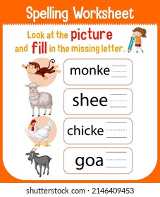 Worksheet design for spelling illustration