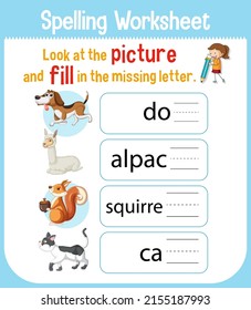 Worksheet design for spelling worksheet illustration